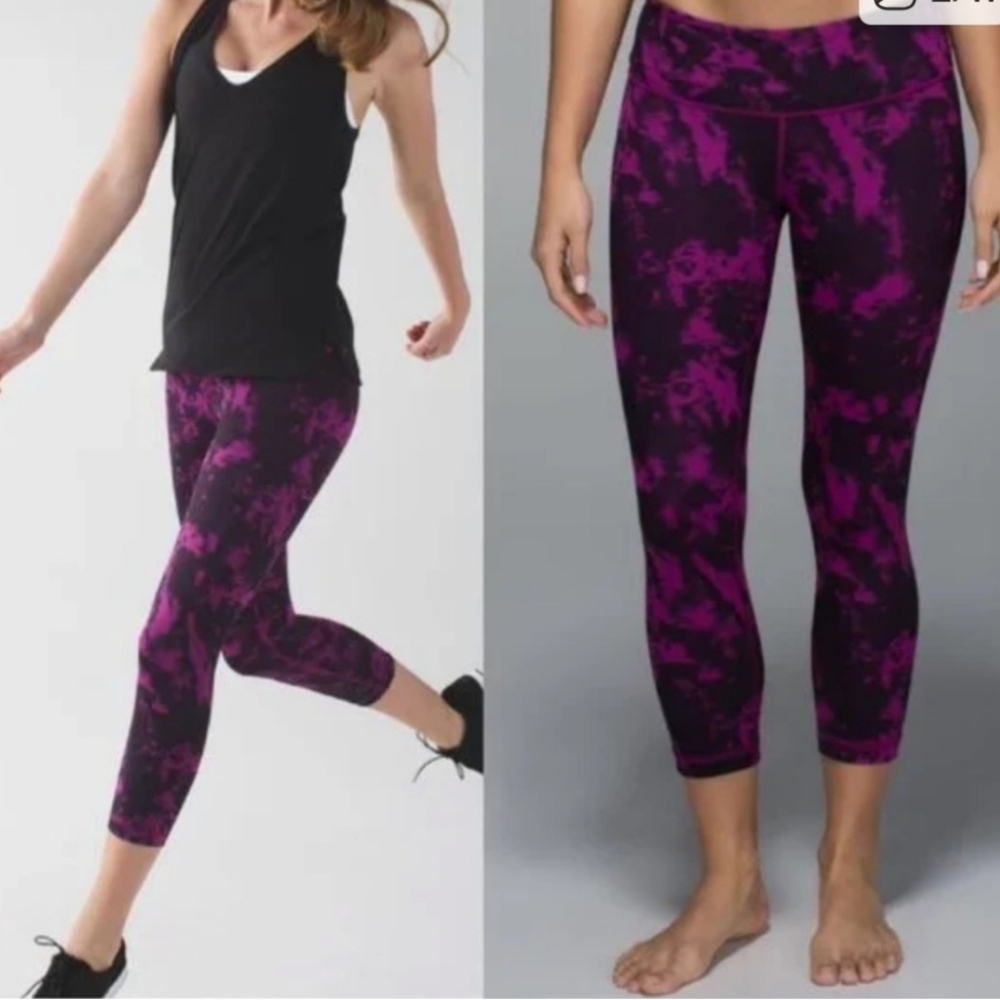 Lululemon Wunder Under Plum Tie-Dye Cropped Leggings Sz. 4